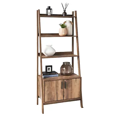 2 Door 4 Tier Shelves Tall Bookcase Ladder Shelf Bookshelf Storage Display Unit • £79