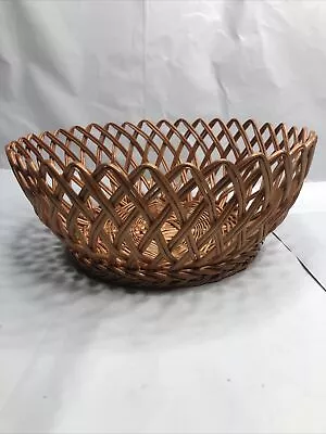 Vintage 10” Hand Woven Round Bamboo Rattan Wicker French Style Bowl/Basket • $25.46