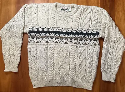 Celtic Country Sweater Adult Large Wool Cable Nordic Irish Cream Flecked • $19.99