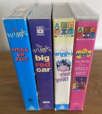 The Wiggles VHS X 4 Video Tapes Wake Up Jeff/Wiggly Party/ Big Red Car/Toot Toot • $49.50