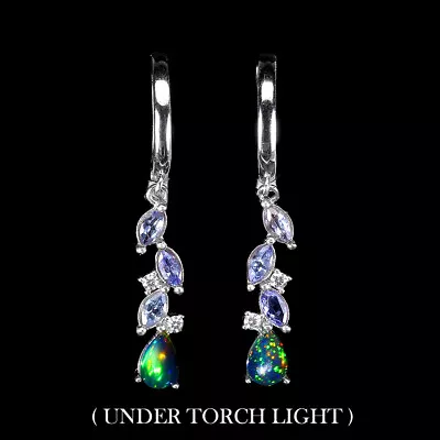 Pear Black Opal 7x5mm Tanzanite Cz Gemstone 925 Sterling Silver Jewelry Earrings • $0.99