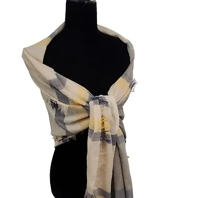 Womens Scarf Wrap Shawl Gauzy Mustard Yellow Striped Fringed 27x72  Long • $9.99