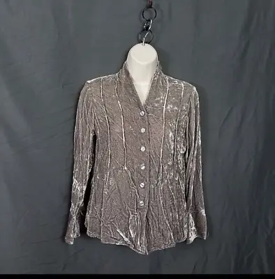 J Jill Taupe Long Sleeve Velvet Button Down Paneled Casual Blouse XSP Silk Blend • $18.99