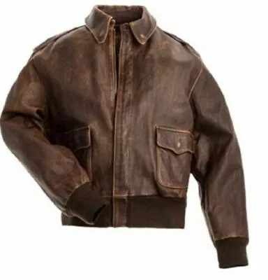 Men's Aviator Real Distressed Vintage Brown Cowhide Leather Bomber Flight Jacket • $44.99