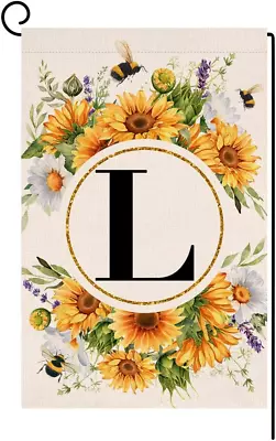 Monogram Letter L Garden Flag Summer Sunflower 12X18 Vertical Double Sided Sprin • $13.95