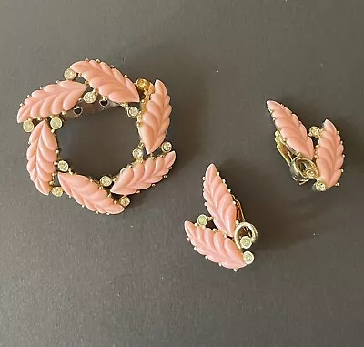 Vintage Kramer Pink Thermoset Plastic Brooch Pin & Clip-on Set READ • $36.95