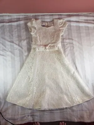 Vintage Girls JOLENE Ivory Flower Girl Holiday Occasion Dress Lined Lace Size 8 • $35.62