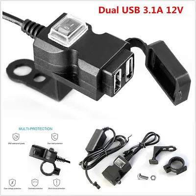 12V Waterproof Motorbike Motorcycle Dual-USB Charger Power Socket Adapter Outlet • $10.54