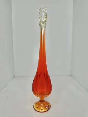 Vintage MCM Viking Glass Epic 6 Petal 16.5”Chunky Swung Vase Persimmon W/label • $79.99