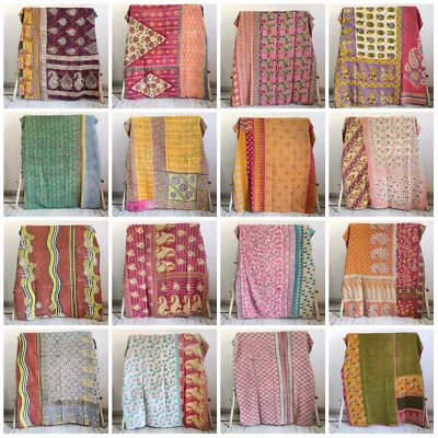 £18.23 • Buy Vintage Indian Throw Blanket Quilt Reversible Single Bedding Ralli Boho Sofa 