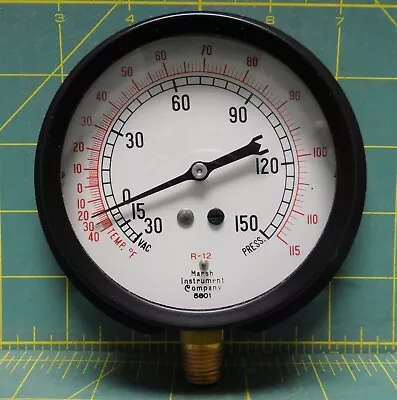 Marsh Instrument 3 1/2  Refrig Gauge (R12) 30 -0-150 PSI 1/4  NPT Bottom Connect • $11.35