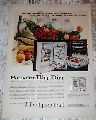 1956 Hotpoint Vintage Print Ad Refrigerator Big Bin Milk Food Appliance Pink • $6.72