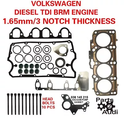 $89.89 • Buy 3 NOTCH Cylinder Head Gasket Set With Bolts For VW TDI Diesel 1.9 BRM Engine 