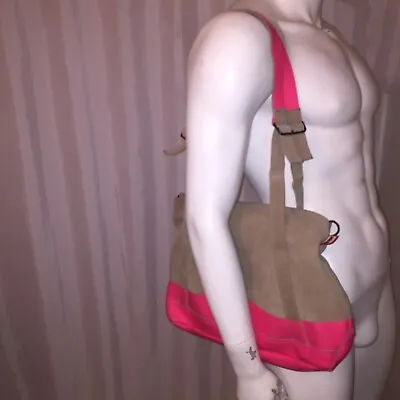 Pre-loved Auth HUNTER Gray/hot Pink MOUSTACHE Zip Top TOTE Bag XBODY $395 • $299.99