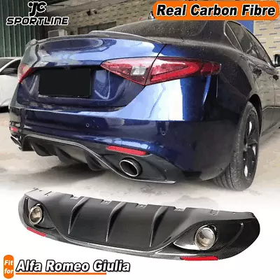 For Alfa Romeo Giulia Carbon Rear Bumper Diffuser W/ Exhaust Tips Tailpipe 17-19 • $816.13