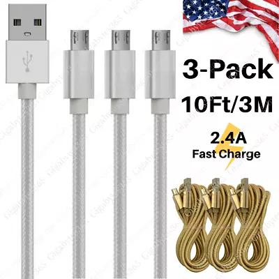 10Ft Micro USB Android Phone Charger Cable Cord Lot For Samsung S7 S6 J5 Android • $11.96