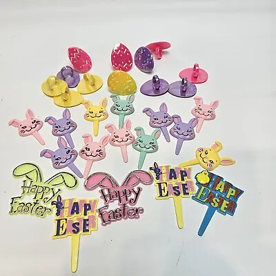 28 Vintage DecoPics Heavy Plastic Easter Cake Cupcake Toppers Bunny Rings  • $11.15