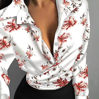 Women Shirt Slim Fit Workwear Office Lady Lapel Shirt Blouse Lightweight • $22.23