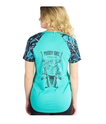 $22.99 • Buy Muddy Girl Serenity Camo Gun Shirt Short Sleeve Top Turquoise Blue Or Black