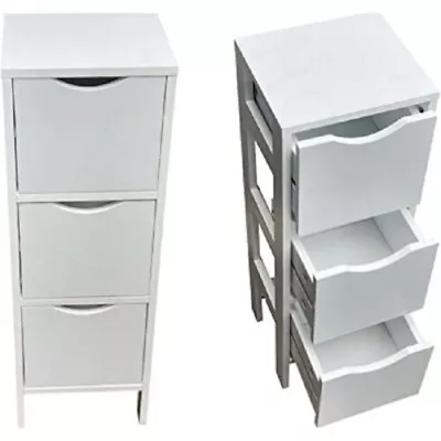 £27.97 • Buy 3 Drawers Cabinet Storage Unit Free Standing Cupboard Wood Small White Home Bath