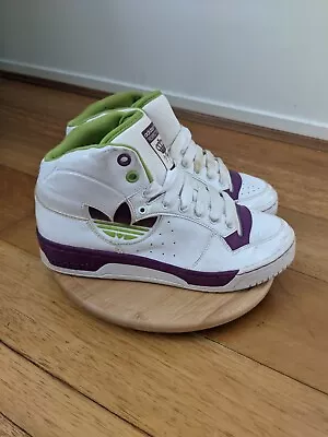 $40 • Buy Adidas Missy Elliot Sneakers Womens Size 7.5 White Purple Leather Respect Me