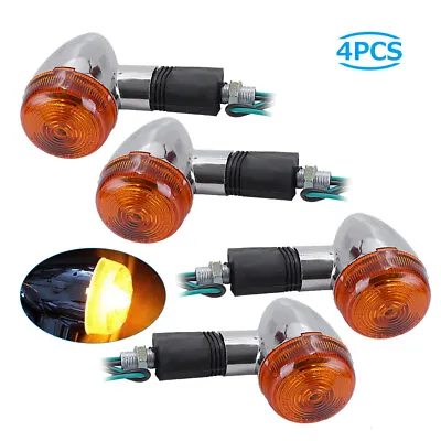 2 Pairs Of Motorcycle Turn Signals Amber Chrome Bullet Front Rear US Stock New • $13.99