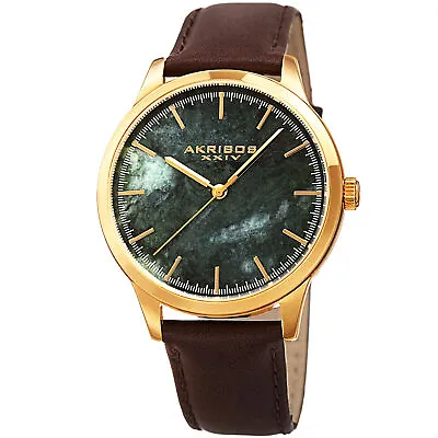 Men's Akribos XXIV AK937BRGN Genuine Green Marble Stone Leather Strap Watch • $50.82