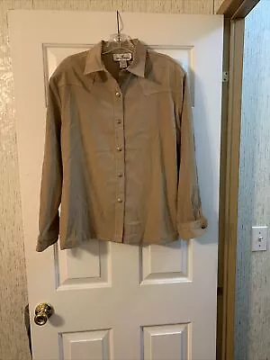 Erin London Lined Tan Button Up Women’s Long Sleeve Shirt Size Large • $18.99