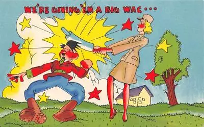 Military Woman Hitting Hitler Anti-Nazi WWII Comic WAC Ca 1940s Vintage Postcard • $7.49