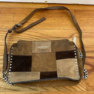 Michael Kors Hobo Bag Astor Patchwork Leather Brown Studs *Has A Couple Flaws* • $18