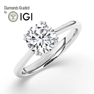 Round Solitaire Hidden Halo 18K White Gold Engagement Ring 2 Ct Lab-grown IGI • $1818