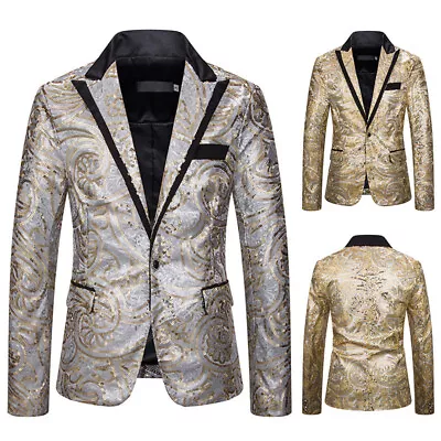 Men's Blazer Sequin Casual Slim Formal Dress Suits Costume Party Slim One Button • $40.32