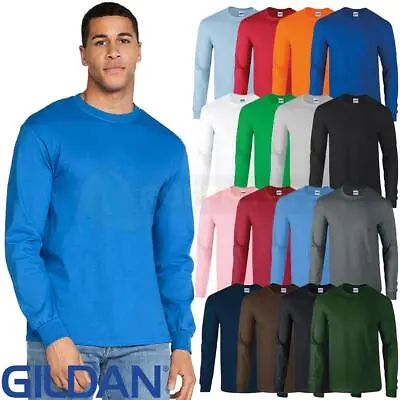 GILDAN Ultra Cotton Long Sleeve T-Shirt Adult Classic Crew Neck Tee Tops • £9.30