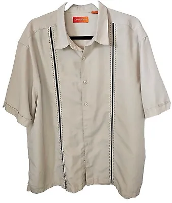 2XL Chispa Bowling Shirt Men Cream Black Short Sleeve Button Down Shirt Size XXL • $24.38