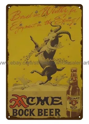 Acme Bock Beer Bar Table Diner Metal Tin Sign Old Reproductions For Sale • $18.98