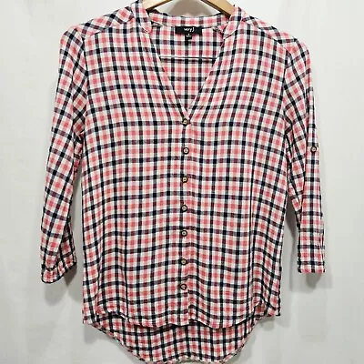 Very J Shirt Womens Small Gingham Roll Tab Sleeve 50s Atomic Mary Ann / Gidget • £18.22