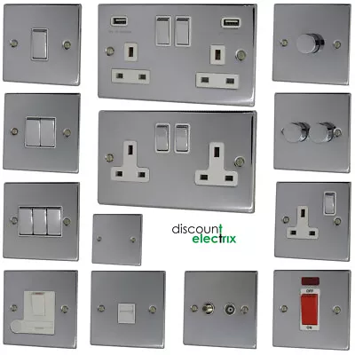 Polished Chrome Light Switches USB Plug Sockets Dimmer & Cooker Switches • £9.95