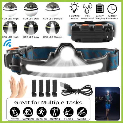 COB LED Headlamp USB Rechargeable Headlight Work Light Torch Bar Head Band Lamp • $11.99