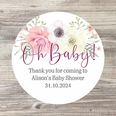 48 X Personalised Baby Shower Stickers Tea Party Baby Name Oh Baby Pink • £3.50