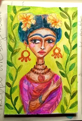 Frida KAHLO Woman ORIGINAL Watercolor Painting Folk MeloEarth ART Mexican Floral • $30