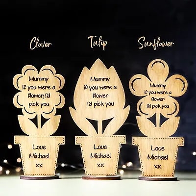 Personalised Mothers Day Gift Wooden Flowers For Birthday Mummy Nanny Mum Nan • £3.99