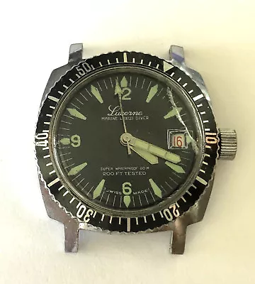 Vintage Lucerne MARINE LUXUS DIVER 200Ft Black Dial Mechanical Mens Watch Runs  • $159.99