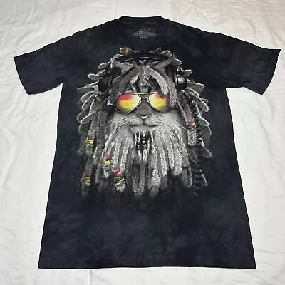 The Mountain Rasta Cat Dreads Big Face Print Black Tie Dye T-Shirt Size Small • $19.20