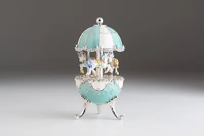 Keren Kopal Blue Carousel Egg With Royal Horses Decorated With Austrian Crystals • $153