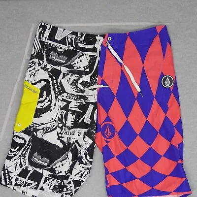 Volcom Men Swimwear 34 Red Board Shorts Geometric Pure Function 2 Way Stretch • $29.96