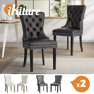 Oikiture 2x Velvet/PU Leather Dining Chairs Upholstered French Provincial Tufted • $283.90