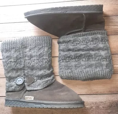 Muk Luks Boots Women WPL6134 Size 10W Sweater Cozy Knit Fur Mid Calf Gray • $12.99