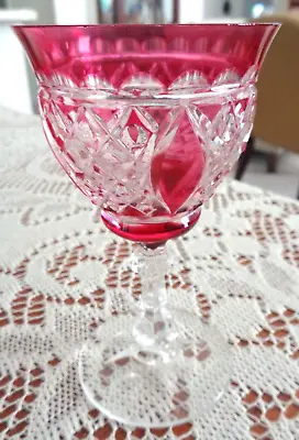 $20 • Buy Antique Val St. Lambert Cut Crystal Cranberry To Clear Wine Glass Goblet 4 3/4 H