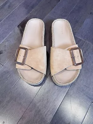 VINCE Womens 9.5M Grant Tan Espadrille Suede Jute Buckle Slide Sandal  • $9.50