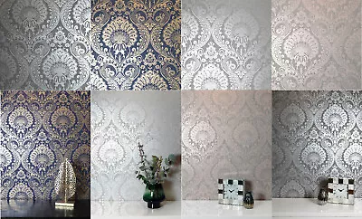 Arthouse Decoris Damask Wallpapers In Silver Navy Gold Gunmetal Silver • £1.99